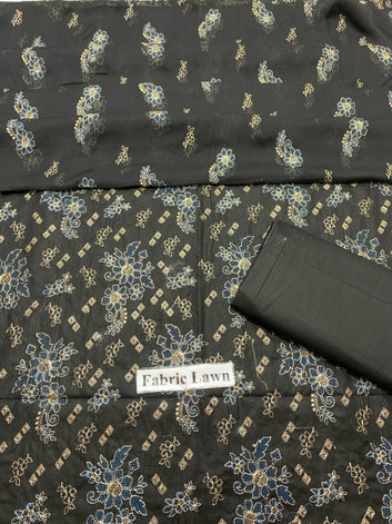 Lawn - 3Pcs All Over Embroidered Unstitched Suit with Chiffon Dupatta