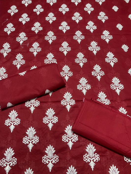 Chikan Kari - Doria Lawn 2 Pcs Embroidered Unstitched Suit - Summer Oufits.