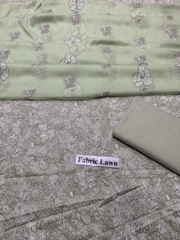 Lawn - 3Pcs All Over Embroidered Unstitched Suit with Chiffon Dupatta