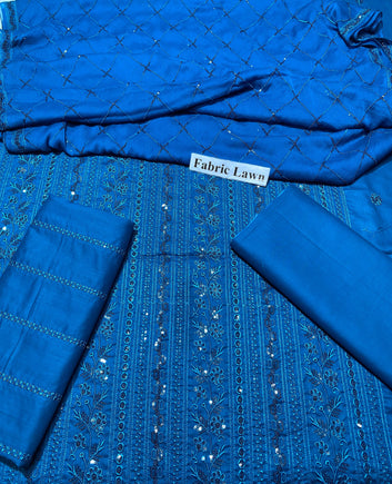 Pure Lawn 3 Pcs Embroidered unstitched Dress with Chiffon Dupatta.
