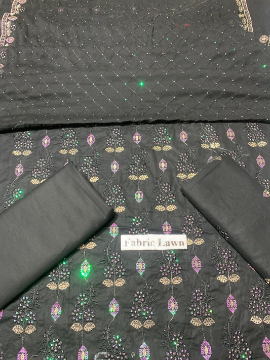 Chikan Kari - Lawn 3 Pcs Embroidered unstitched Dress with Chiffon Dupatta.