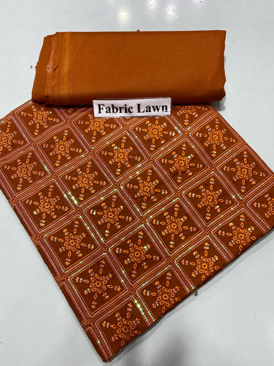 Chikan Kari - Lawn 2 Pcs Embroidered Unstitched Suit - Summer Oufits.