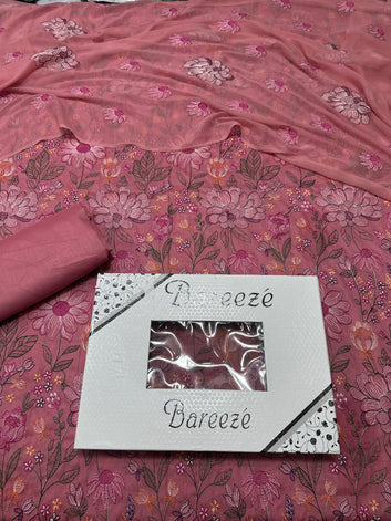 Bareeze - Lawn 3 Pcs Allover Embroidered unstitched Dress with Chiffon Dupatta.