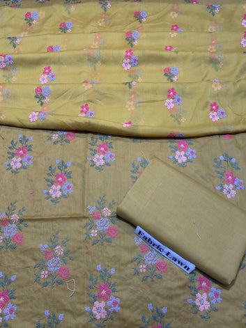 Lawn - 3Pcs All Over Embroidered Unstitched Suit with Chiffon Dupatta