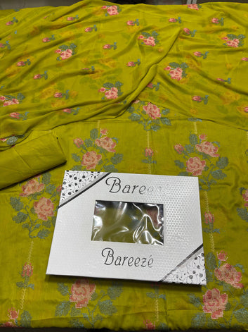 Bareeze - Lawn 3 Pcs Allover Embroidered unstitched Dress with Chiffon Dupatta.