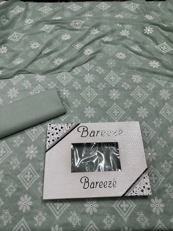 Bareeze 9MM - Lawn 3 Pcs Allover Embroidered unstitched Dress with Chiffon Dupatta.