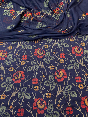 Bareeze- Karandi 3 Pcs All Over Embroidered Unstitched Suit With Chiffon Dupatta