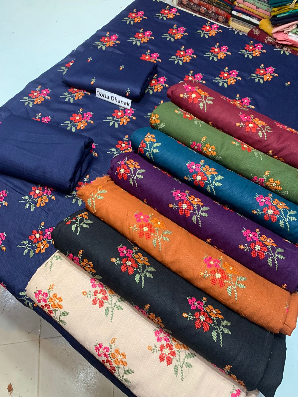 Doria Dhanak - 2Pcs Embroidered Shirt with Plain Trouser