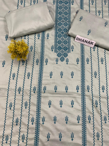 Doria Dhanak - 2Pcs Embroidered Shirt with Plain Trouser