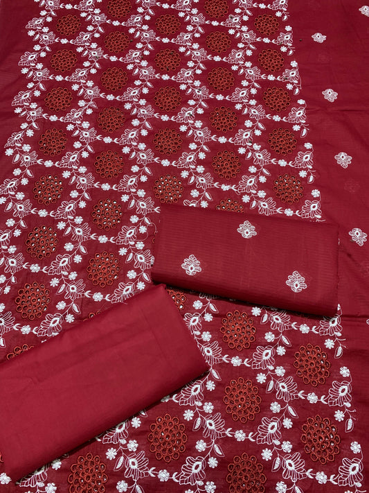 Chikan Kari - Doria Lawn 2 Pcs Embroidered Unstitched Suit - Summer Oufits.