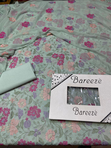 Bareeze - Lawn 3 Pcs Allover Embroidered unstitched Dress with Chiffon Dupatta.