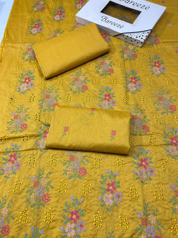 Chikan Kari - Lawn 2 Pcs Embroidered Unstitched Suit - Summer Oufits.