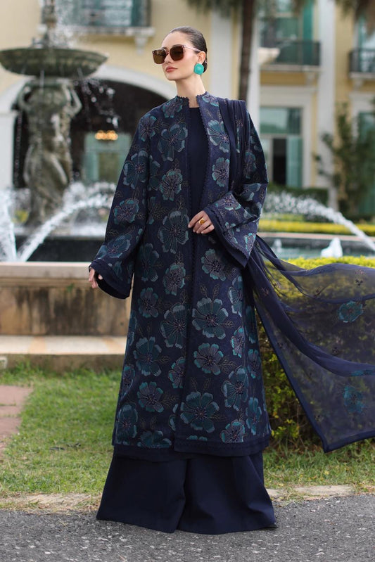 Bareeze- Karandi 3 Pcs All Over Embroidered Unstitched Suit With Chiffon Dupatta