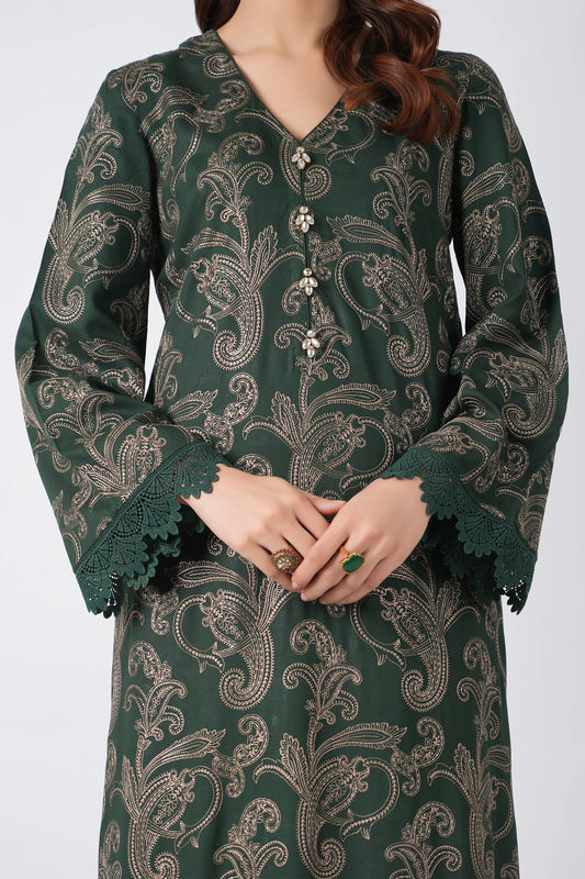 Bareeze- Karandi 3 Pcs All Over Embroidered Unstitched Suit With Chiffon Dupatta