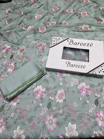 Bareeze - Lawn 3 Pcs Allover Embroidered unstitched Dress with Chiffon Dupatta.