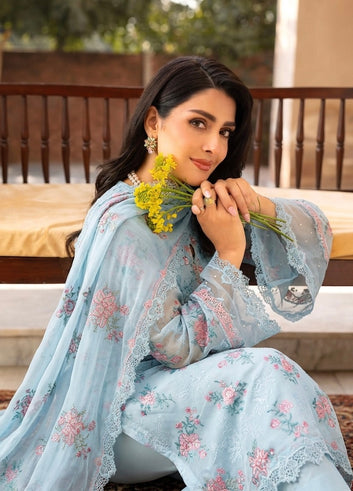 Bareeze - Lawn 3 Pcs Allover Embroidered unstitched Dress with Chiffon Dupatta.