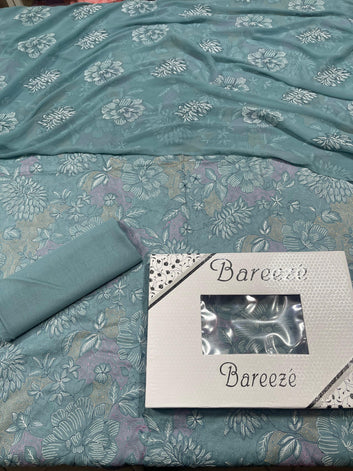 Bareeze - Lawn 3 Pcs Allover Embroidered unstitched Dress with Chiffon Dupatta.