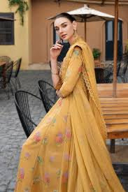 Lawn - 3Pcs All Over Embroidered Unstitched Suit with Chiffon Dupatta