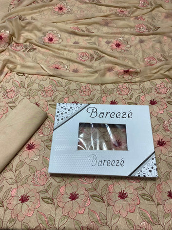 Bareeze- Karandi 3 Pcs All Over Embroidered Unstitched Suit With Chiffon Dupatta