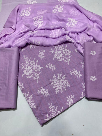 Pure Lawn 3 Pcs Embroidered unstitched Dress with Chiffon Dupatta.