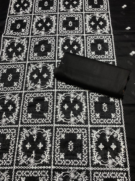 Chikan Kari - Doria Lawn 2 Pcs Embroidered Unstitched Suit - Summer Oufits.