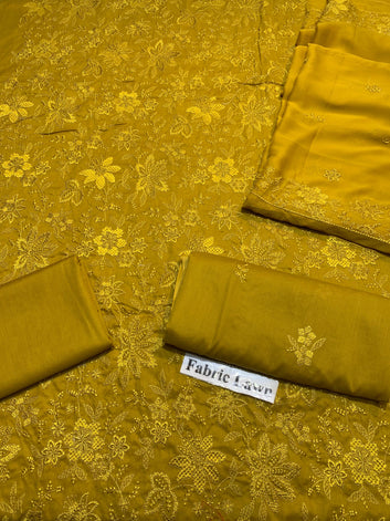 Pure Lawn 3 Pcs Embroidered unstitched Dress with Chiffon Dupatta.