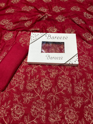 Bareeze- Karandi 3 Pcs All Over Embroidered Unstitched Suit With Chiffon Dupatta