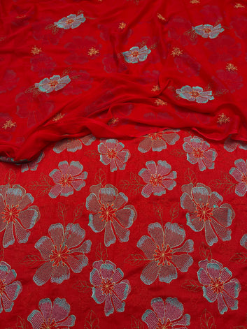 Bareeze- Karandi 3 Pcs All Over Embroidered Unstitched Suit With Chiffon Dupatta