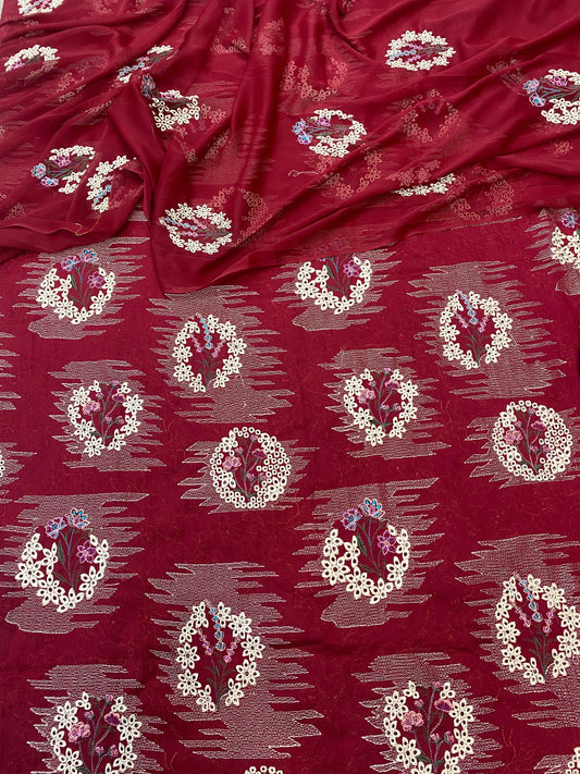 Bareeze- Karandi 3 Pcs All Over Embroidered Unstitched Suit With Chiffon Dupatta