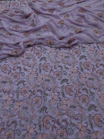 Bareeze- Karandi 3 Pcs All Over Embroidered Unstitched Suit With Chiffon Dupatta