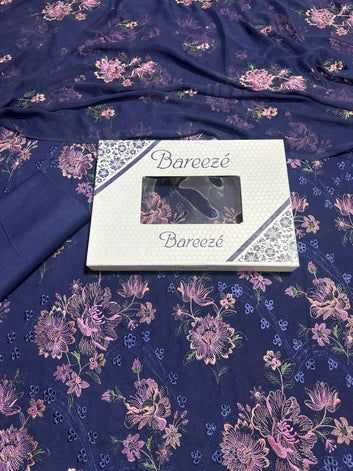 Bareeze- Karandi Chikan Kari 3 Pcs All Over Embroidered Unstitched Suit With Chiffon Dupatta