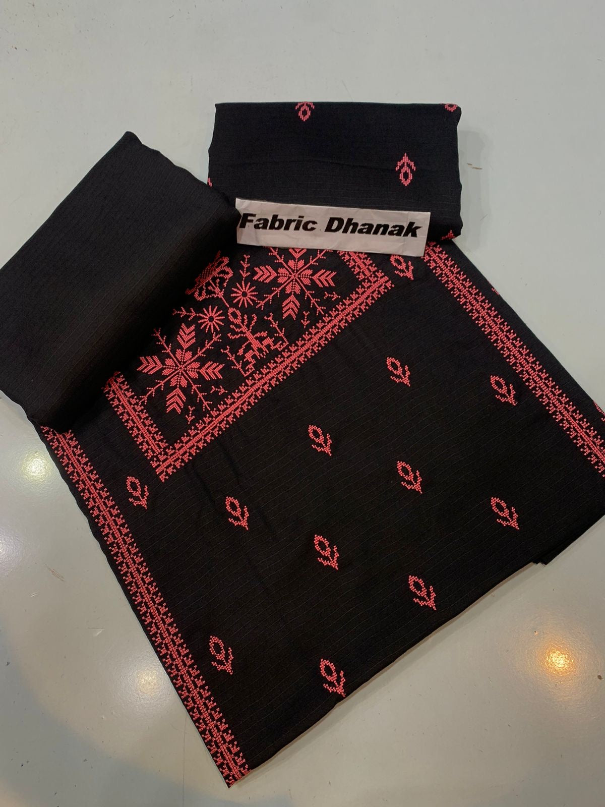 Doria Dhanak - 2Pcs Embroidered Shirt with Plain Trouser