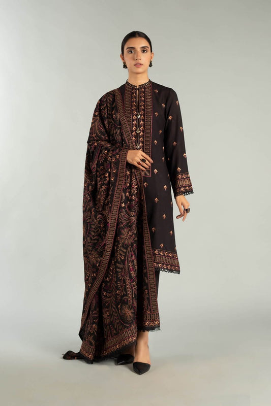 Bareeze - karandi 3Pc Embroidered Unstitched Outfit: winter wear Latest Fashion