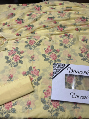 Bareeze - Lawn 3 Pcs Allover Embroidered unstitched Dress with Chiffon Dupatta.