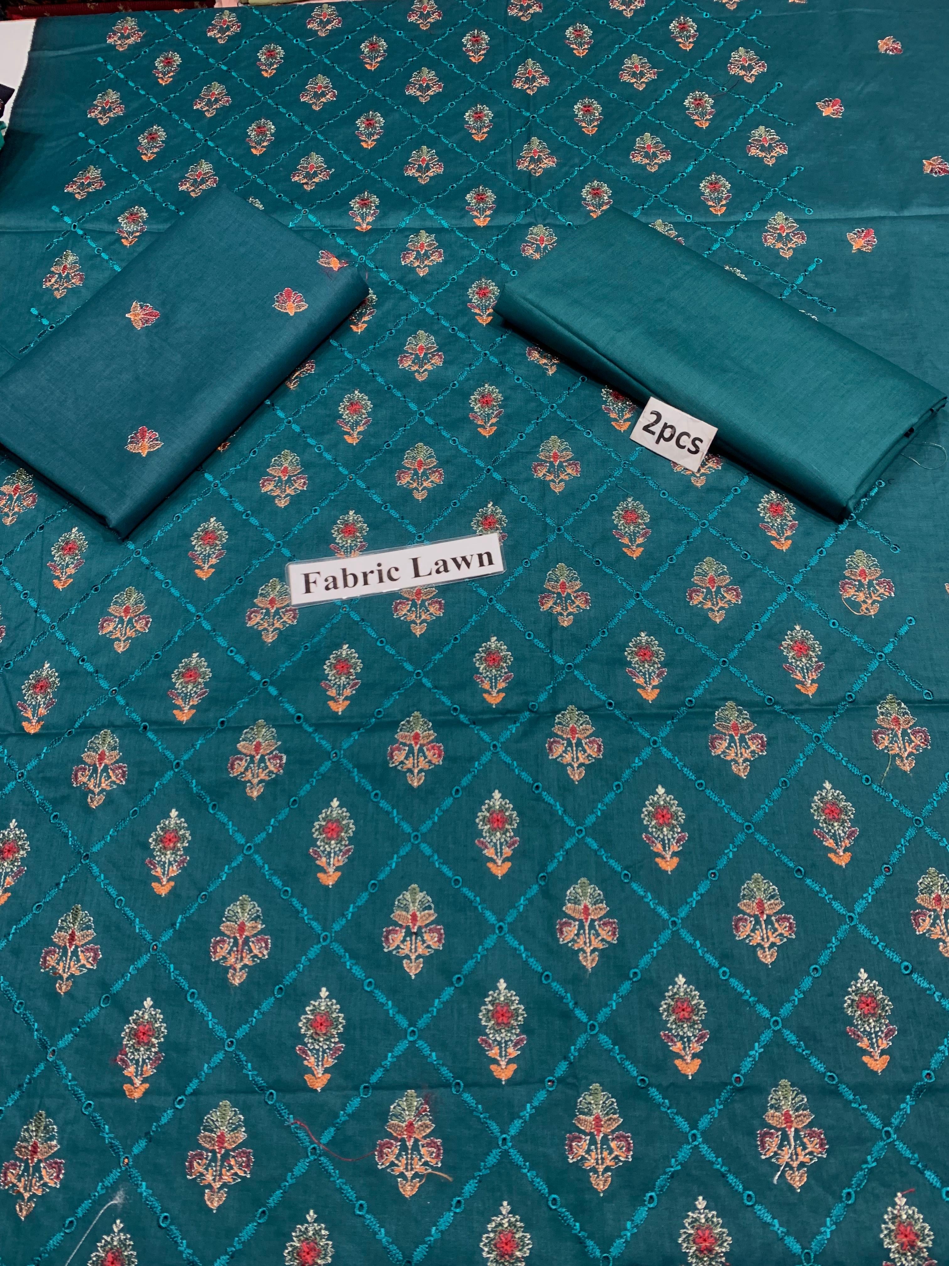 Chikan Kari - Lawn 2 Pcs Embroidered Unstitched Suit - Summer Oufits.