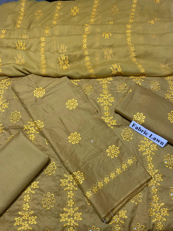Chikan Kari - Lawn 3 Pcs Embroidered unstitched Dress with Chiffon Dupatta.