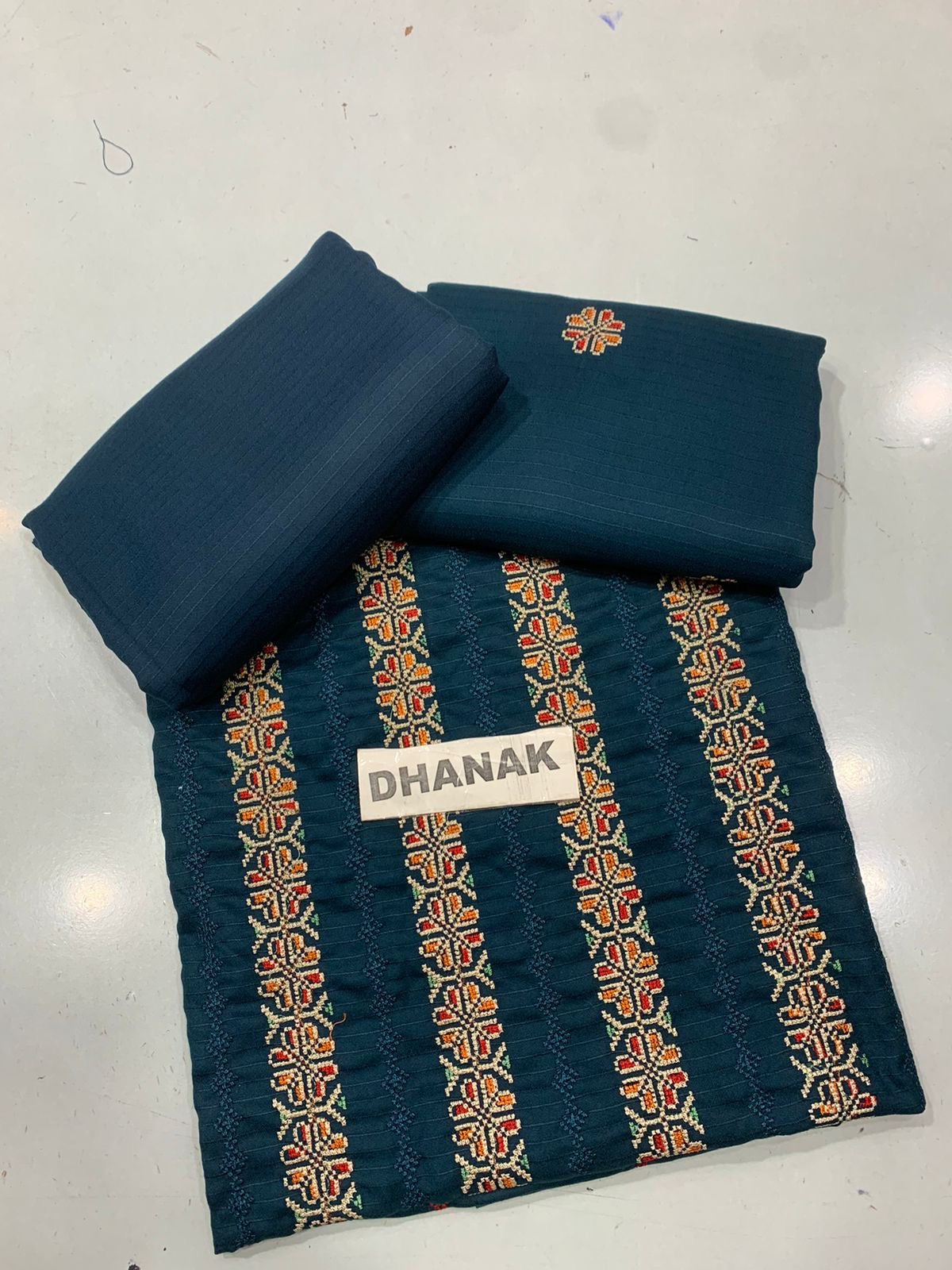 Doria Dhanak - 2Pcs Embroidered Shirt with Plain Trouser