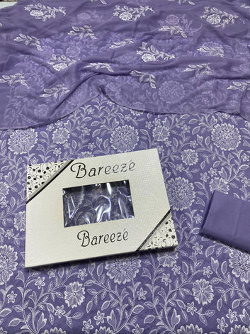 Bareeze - Lawn 3 Pcs Allover Embroidered unstitched Dress with Chiffon Dupatta.