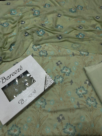 Bareeze- Karandi 3 Pcs All Over Embroidered Unstitched Suit With Chiffon Dupatta