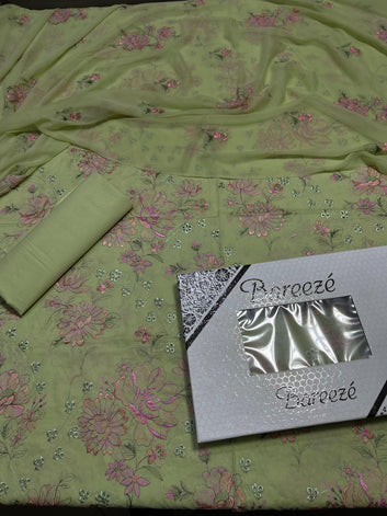 Bareeze Chikan Kari - Lawn 3 Pcs Allover Embroidered unstitched Dress with Chiffon Dupatta.