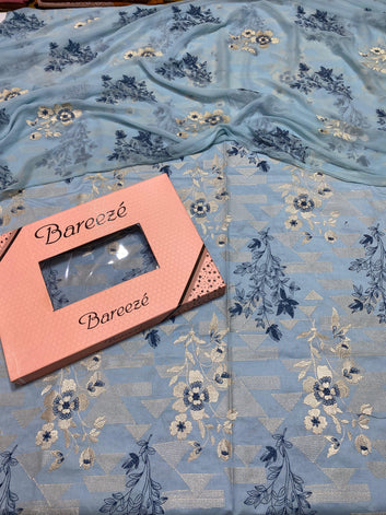 Bareeze - Lawn 3 Pcs Allover Embroidered unstitched Dress with Chiffon Dupatta.