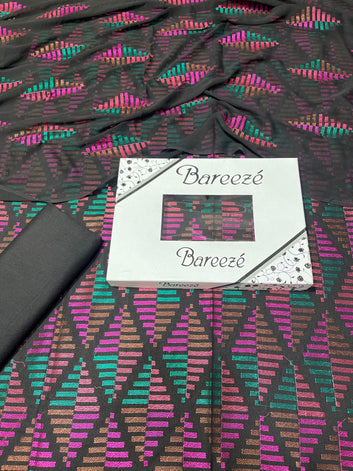 Bareeze- Karandi 3 Pcs All Over Embroidered Unstitched Suit With Chiffon Dupatta