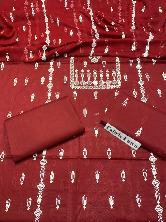 Pure Lawn 3 Pcs Embroidered unstitched Dress with Chiffon Dupatta.