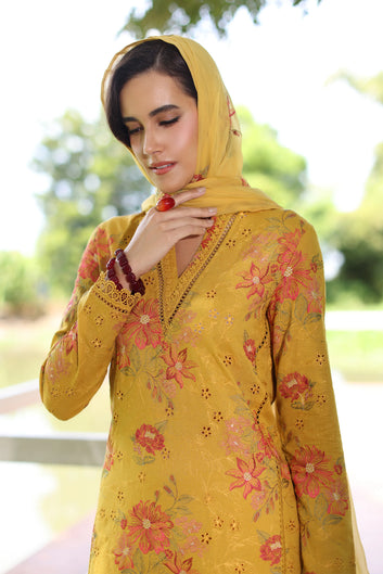 Bareeze- Karandi 3 Pcs All Over Embroidered Unstitched Suit With Chiffon Dupatta