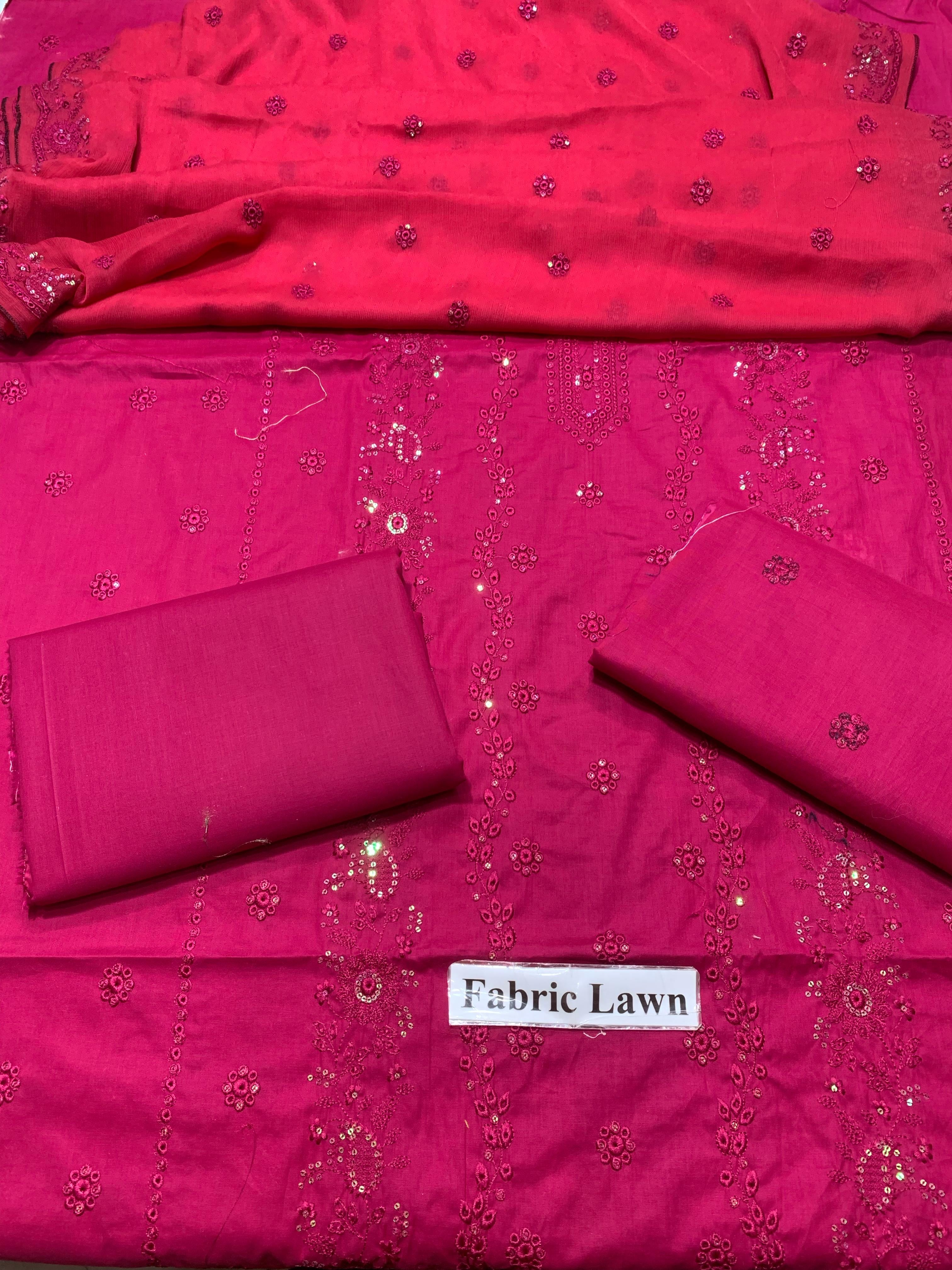 Chikan Kari - Lawn 3 Pcs Embroidered unstitched Dress with Chiffon Dupatta.