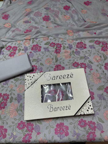 Bareeze - Lawn 3 Pcs Allover Embroidered unstitched Dress with Chiffon Dupatta.