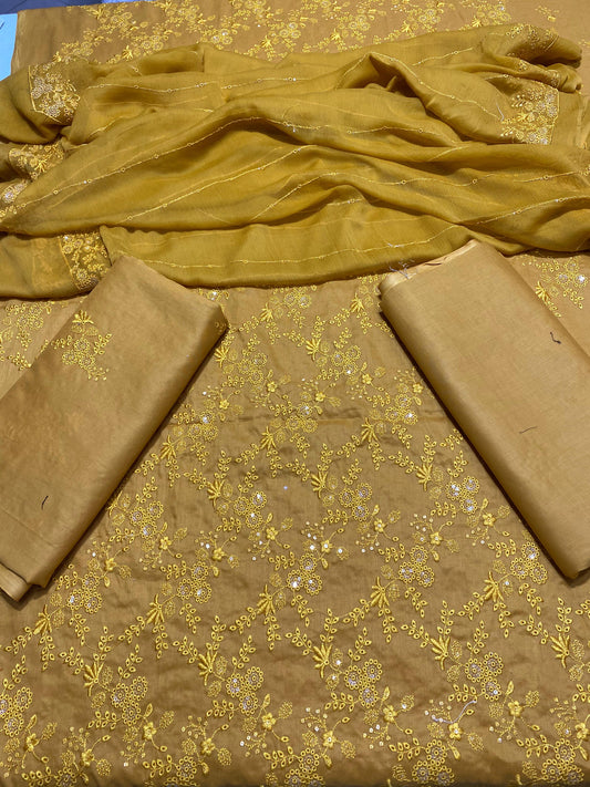 Pure Lawn 3 Pcs Embroidered unstitched Dress with Chiffon Dupatta.