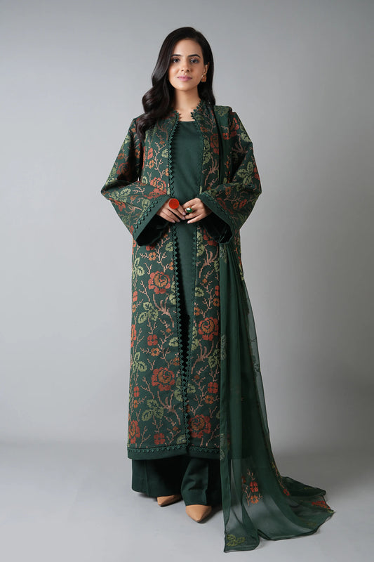 Bareeze- Karandi 3 Pcs All Over Embroidered Unstitched Suit With Chiffon Dupatta