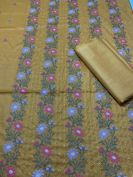 Chikan Kari - Lawn 2 Pcs Embroidered Unstitched Suit - Summer Oufits.