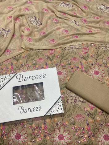 Bareeze - Lawn 3 Pcs Allover Embroidered unstitched Dress with Chiffon Dupatta.